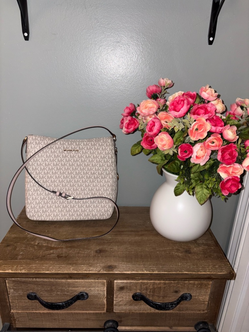 Michael Kors Light Beige Logo Crossbody Shoulder Bag